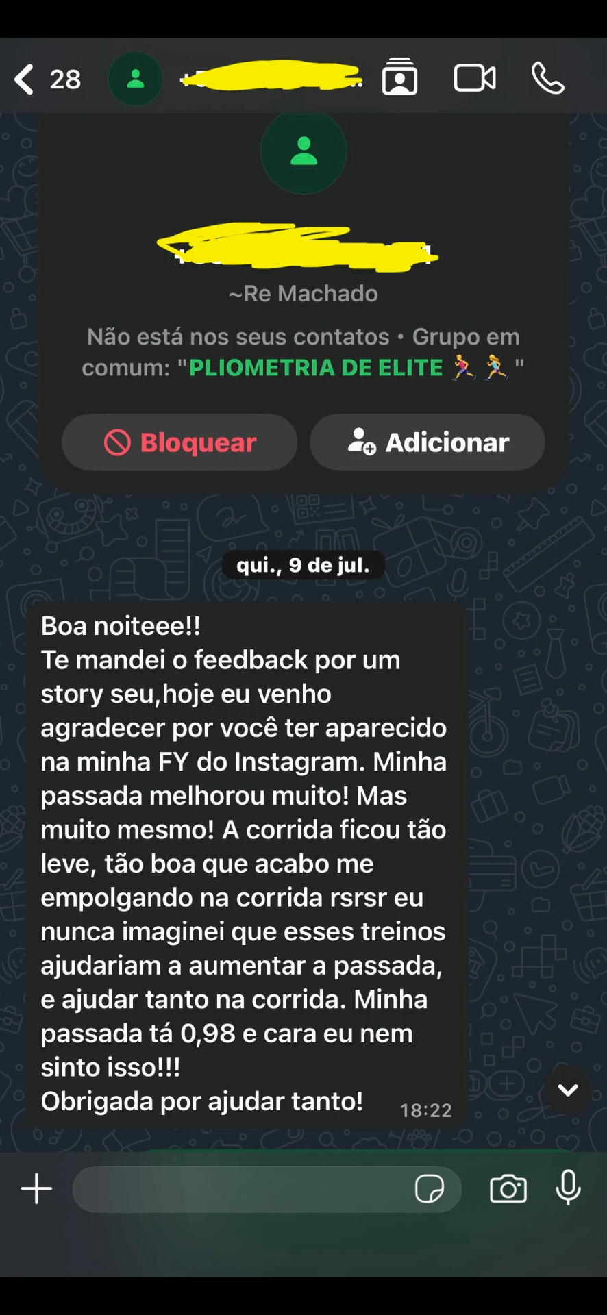 Depoimento real enviado pelo WhatsApp